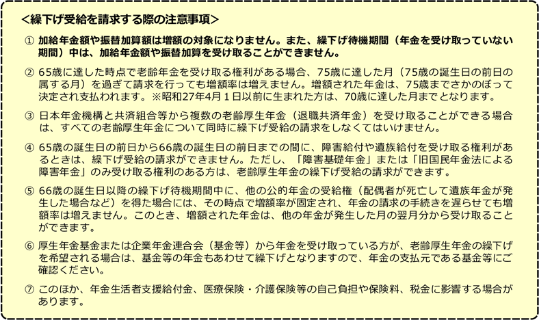 繰下げ受給を請求する際の注意事項