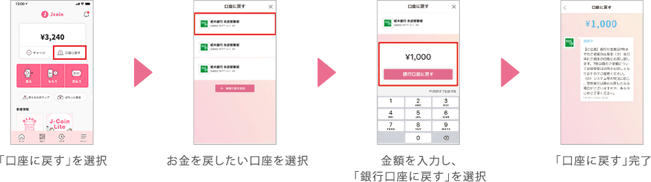 口座に戻す画面イメージ