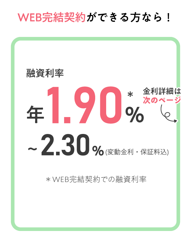 WEBからの仮審査申込なら！融資利率0.80%から2.30%(変動金利・保証料込)