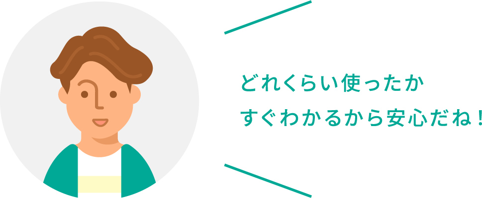 どれくらい使ったかすぐわかるから安心だね！